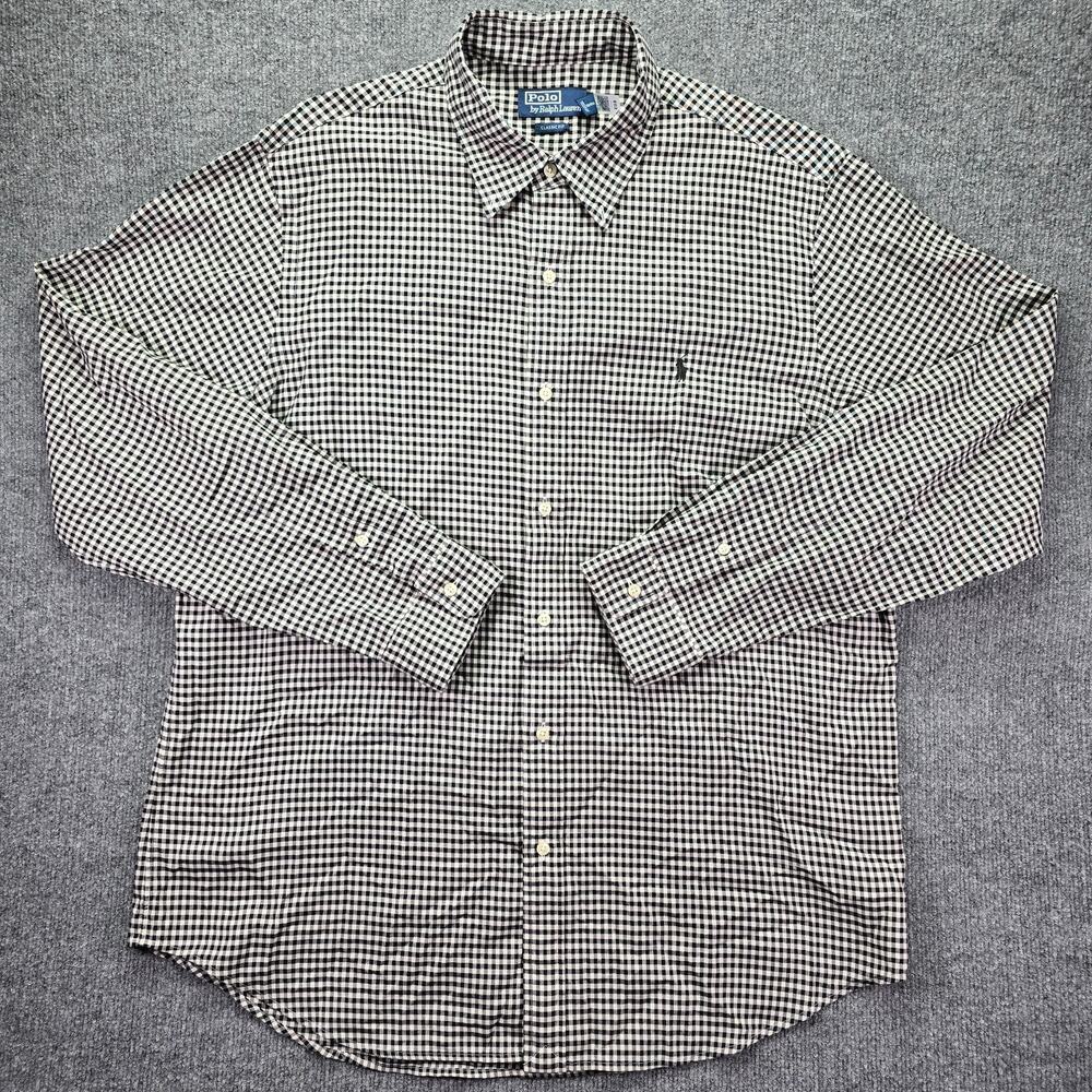 Polo Ralph Lauren Shirt Mens XL Classic Fit Black White Gingham Check Pony